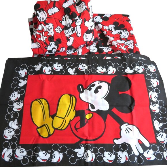 New Vintage Disney Mickey Mouse 4pc Full Sheet Set & Pillowcases Made in USA - Picture 2 of 7